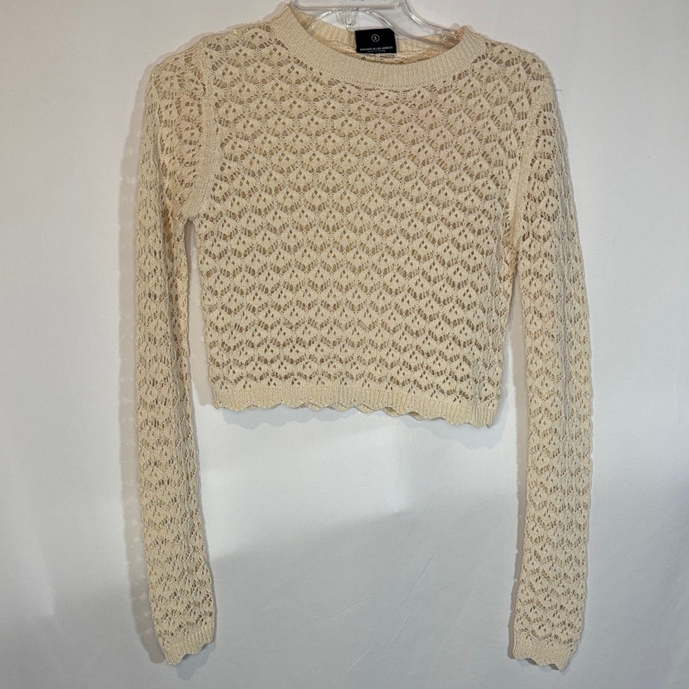 Miou Muse crop Cream crotchet Knit Sweater